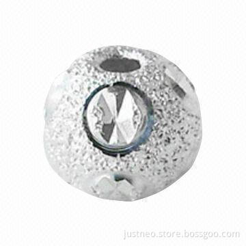 Solid 925 sterling silver carved stardust round beads, measures 5x4.5mm